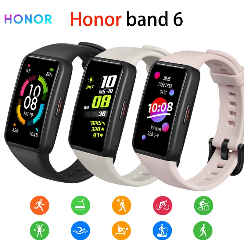 

Huawei Honor Band 6 Smart Wristband 1st Full Screen 1.47" AMOLED Color Touchscreen SpO2 Swim Heart Rate Sleep Nap Stress