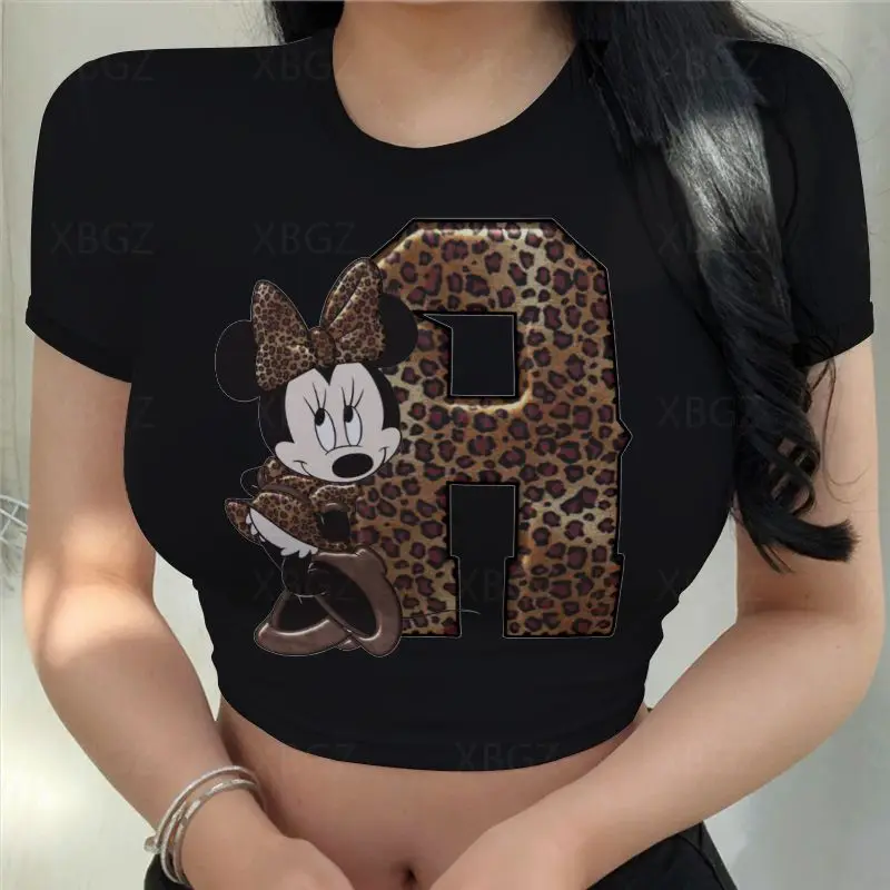 

A-Z Letter Women's T-shirt Minnie Mouse Cartoon Disney Sexy Y2k Crop Top Fashion 3D Print Oversized T-Shirt Cartoon Cool Tight