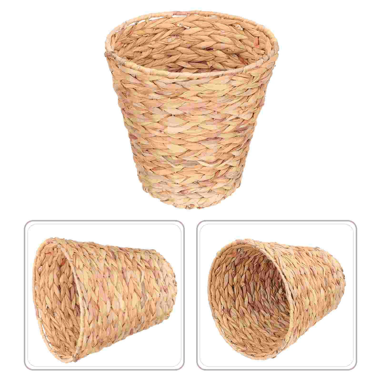 

Basket Woven Trash Can Waste Bin Storage Garbage Wicker Planter Laundry Round Paper Hamper Baskets Bathroom Container