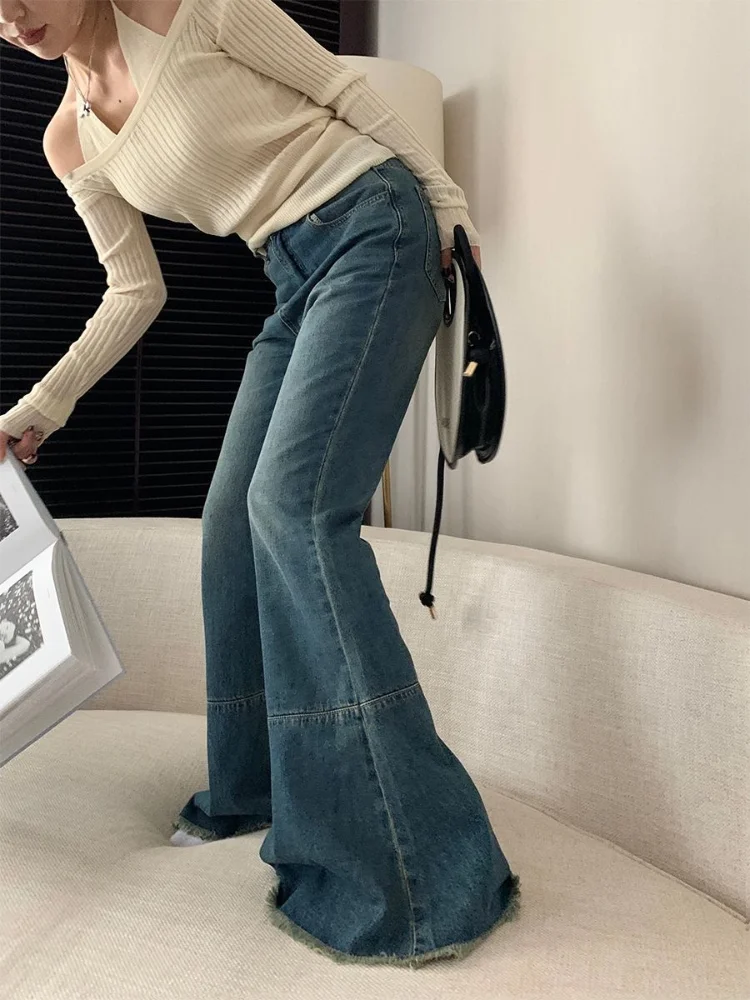 

Женские джинсы с высокой талией HOUZHOU, винтажные рваные джинсы с высокой талией, осенние элегантные обтягивающие джинсы