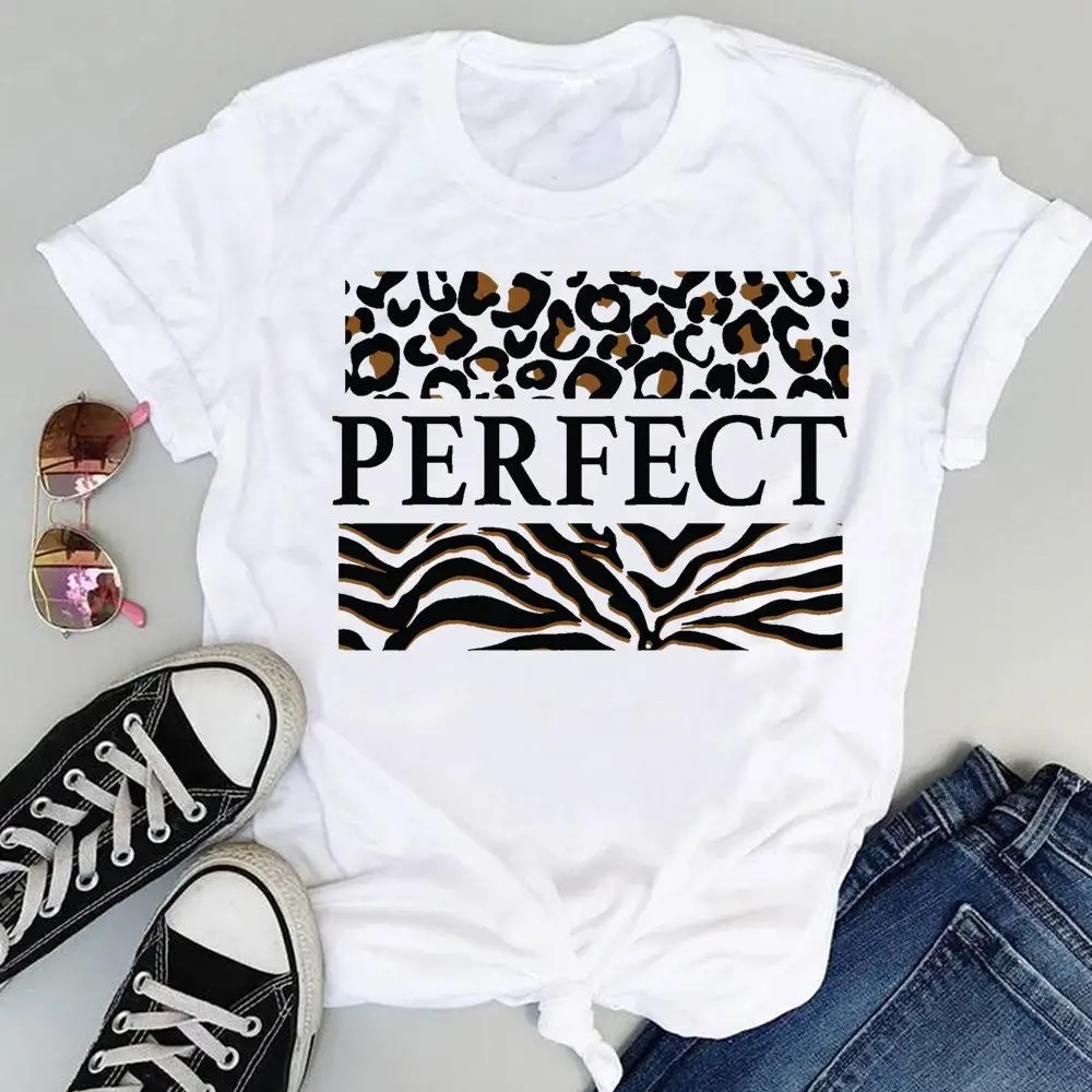 

Women Fashion Print Sweet Leopard Letter Trend New Style Cute Summer Short Sleeve Lovely Clothes Tops Tees Tshirt T-Shirt