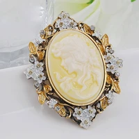 beauty head brooches classic retro style yellow head beauty accessories beauty queen head resin brooch