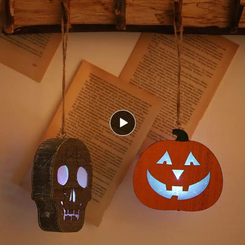 

Horror Skull Pumpkin Pendant Lamp Halloween Creative Wooden Lantern Ornament Houdehold Hanging Decoration Craft Dropshipping