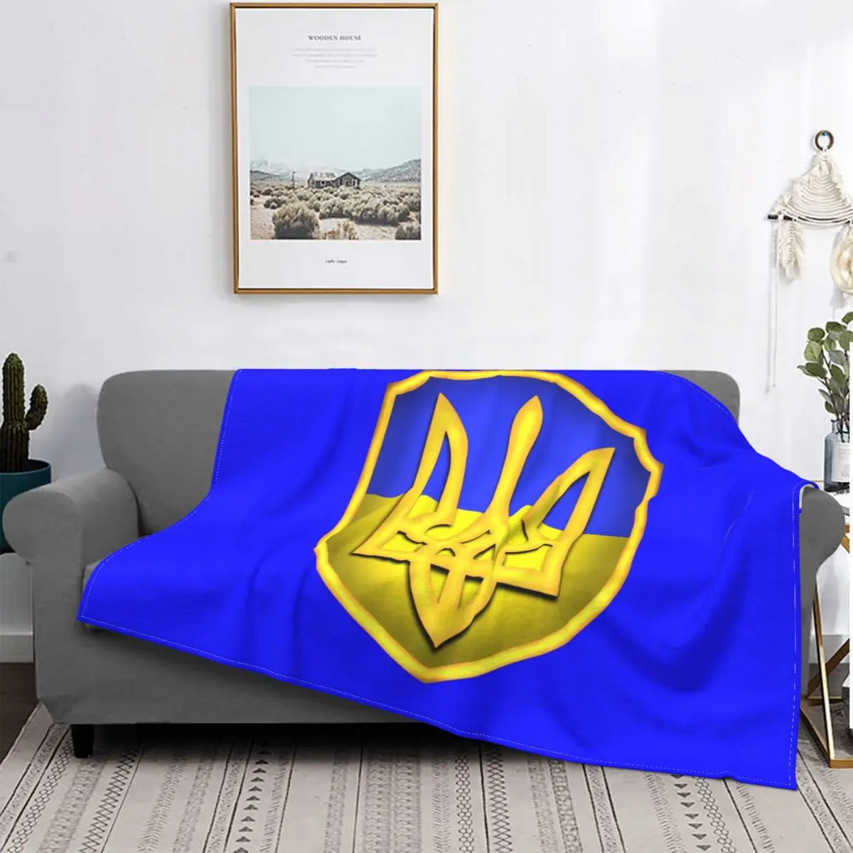 

Ultra-Soft Fleece Ukraine Tryzub Flag Ukrainian Shield Throw Blanket Warm Flannel Ukraina Proud Blankets for Home Couch Quilt