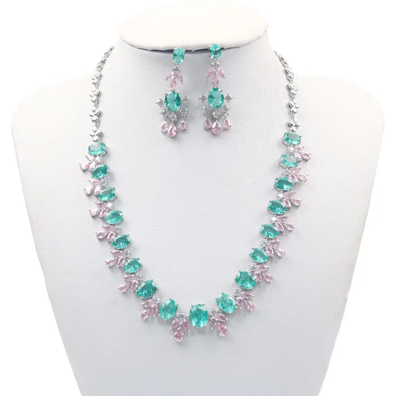 

Fashion Cubic Zirconia Transparent Crystal Pendant Necklace Earrings Ladies Brilliant Jewelry for Banquet Party Accessories Gift