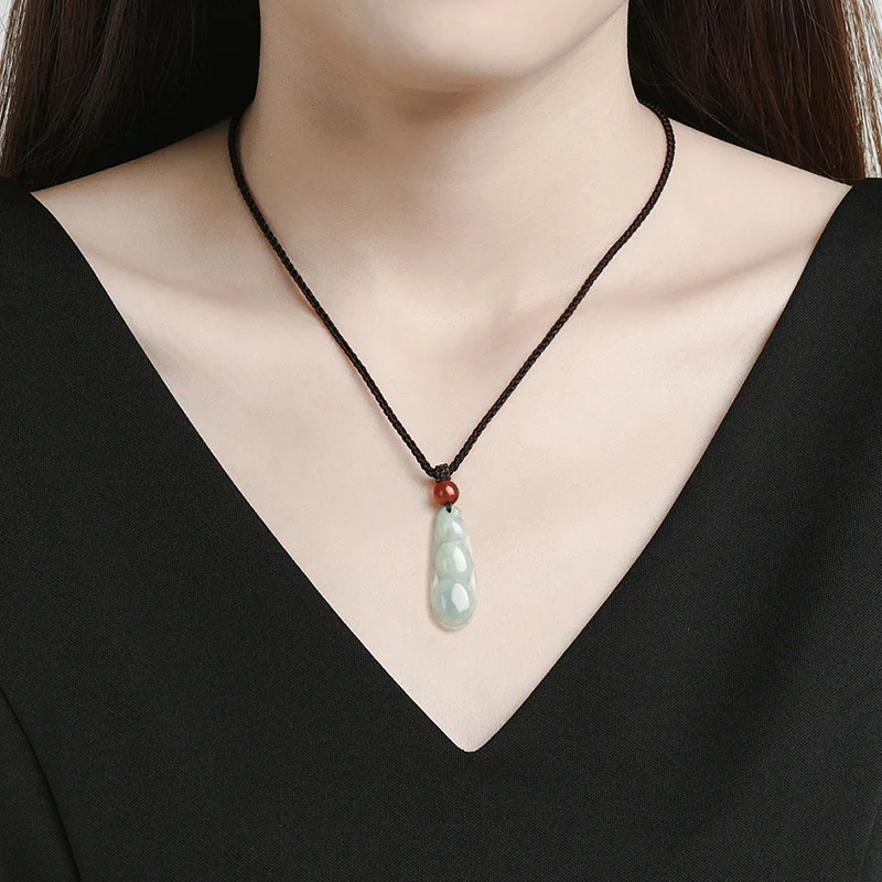 Фото Ювелирные изделия из натурального нефрита A+ Жадеит Fudou Four Seasons Bean Jade Кулон №3