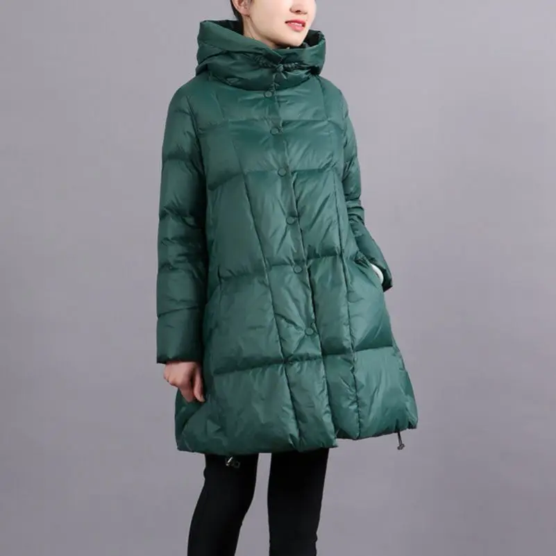 Women's Winter Coats White Duck Down Jacket Famale 2022 Long Vintage Hooded Loose Thin Light Solid Middle Aged Keep Warm Parkas