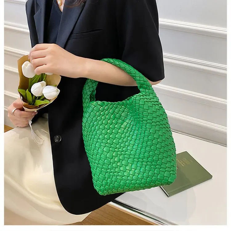 

Brand New Vegan Leather Hobo Bag Handmade Woven Casual Female Handbag Big Capacity Patchwork Zipper Women Shoulder Bags