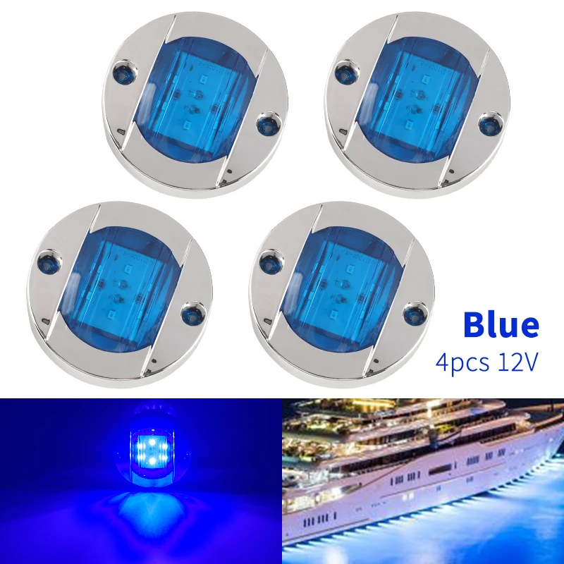 

4pcs 12V Marine Boat Transom LED Stern Light Round Cold White Tail Lamp Yacht Accessory Blue Yellow