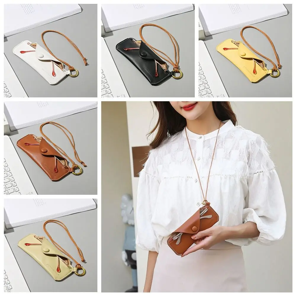 

Hanging Neck Glasses Bag PU Leather Sunglass Organizer Creative Sunglasses Bag for Men Students Women Gift