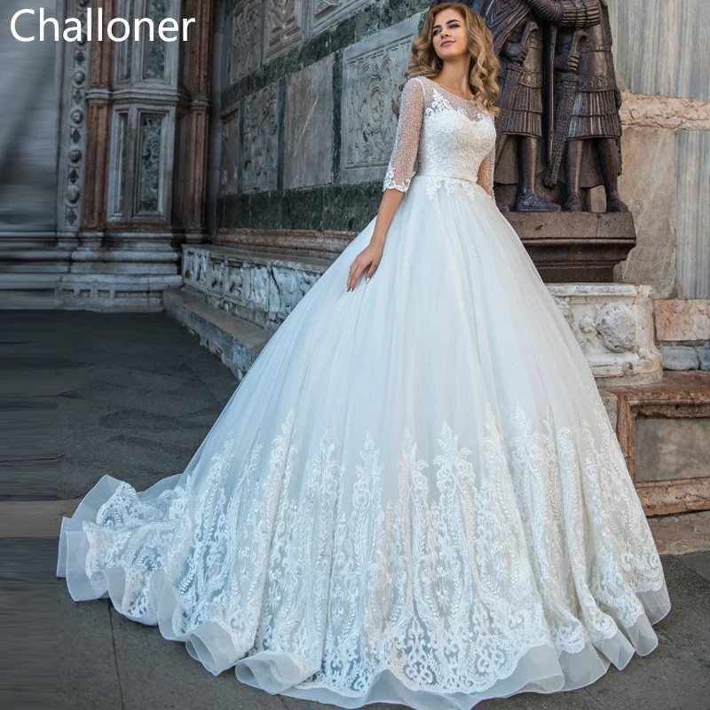 

Challoner Half Sleeves Wedding Dress 2023 with Belt White Lace Appliques Princess Bridal Ball Gowns Open Back Vestidos de Novia