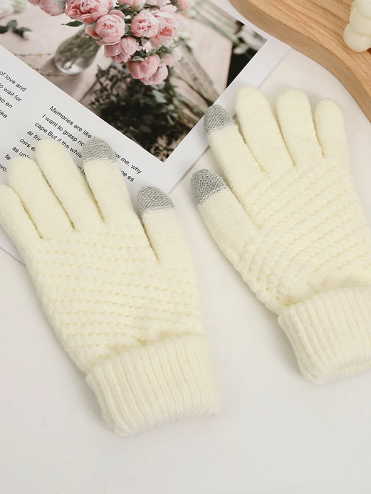 

Winter Gloves Women Thicken Thermal Outdoor Sport Cycling Work Halloween Solid Color Fashion Jacquard Warm Knitted Gloves Ladies