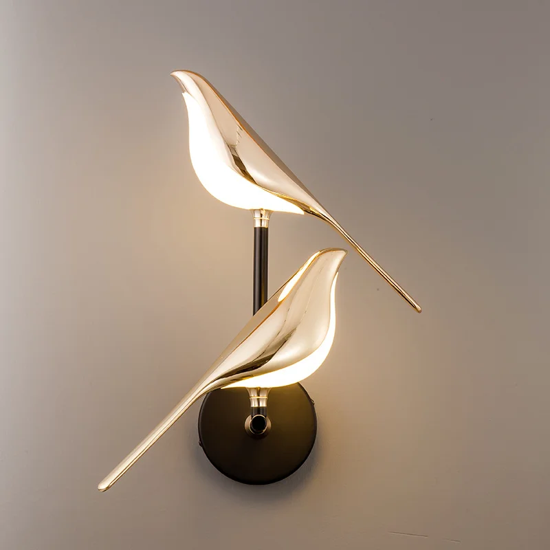 

Biewalk Nordic Luxury Golden Bird Shaped Magpie Creative Wall Lamp Bedside Staircase Bedroom Living Room TV Background Crucifix