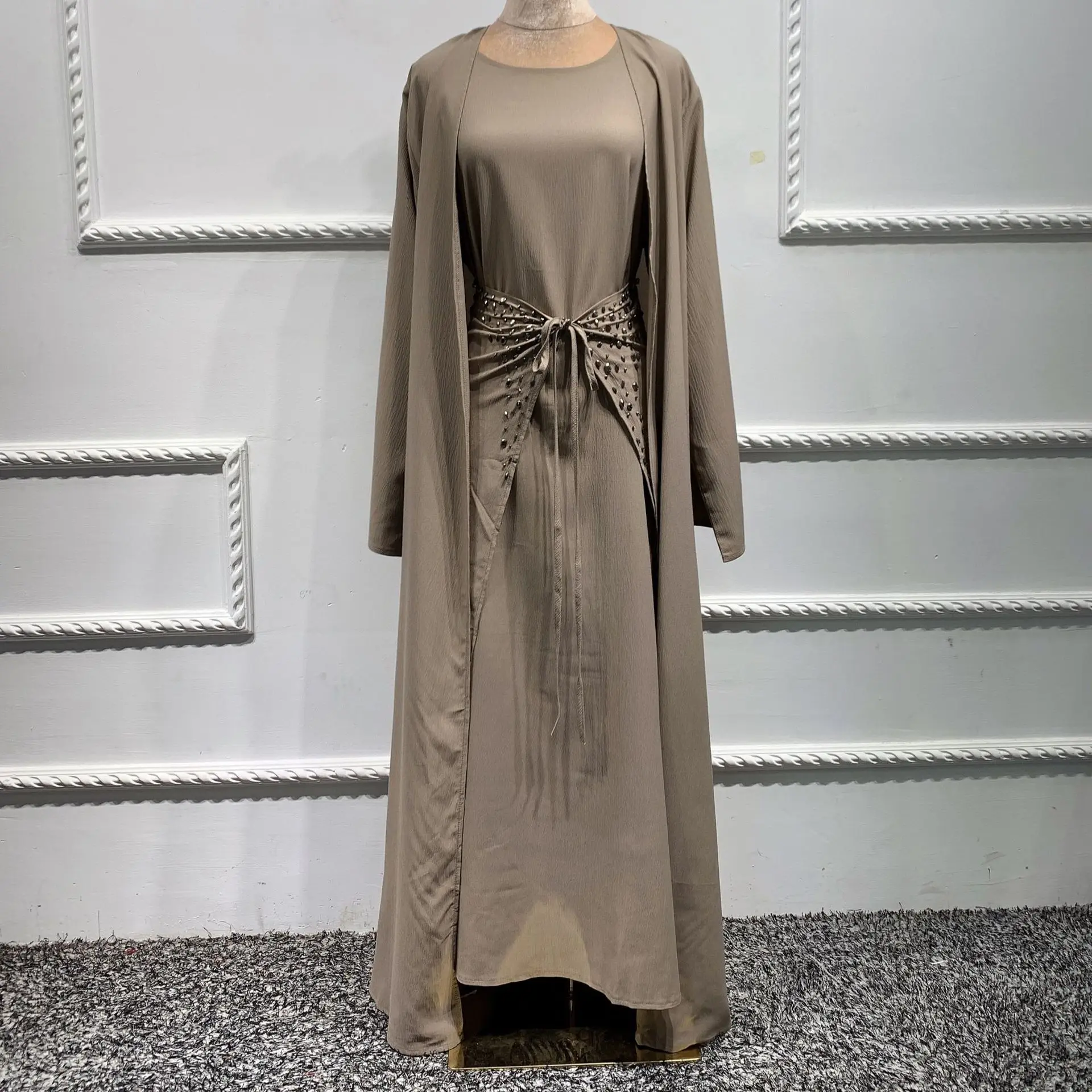 Muslim Sets Middle East Dubai Solid Three Piece Set Musulmán Conjuntos Muslim Fashion Muslim Sets Hijab Dubai Abaya Turkey