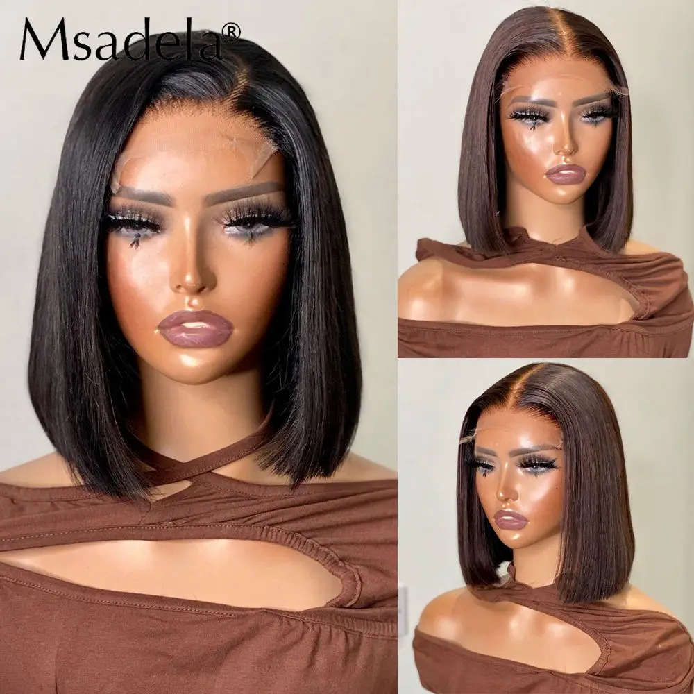 Парик шоколадно-коричневый короткий прямой 13X 4 на сетке спереди Платиновый блонд