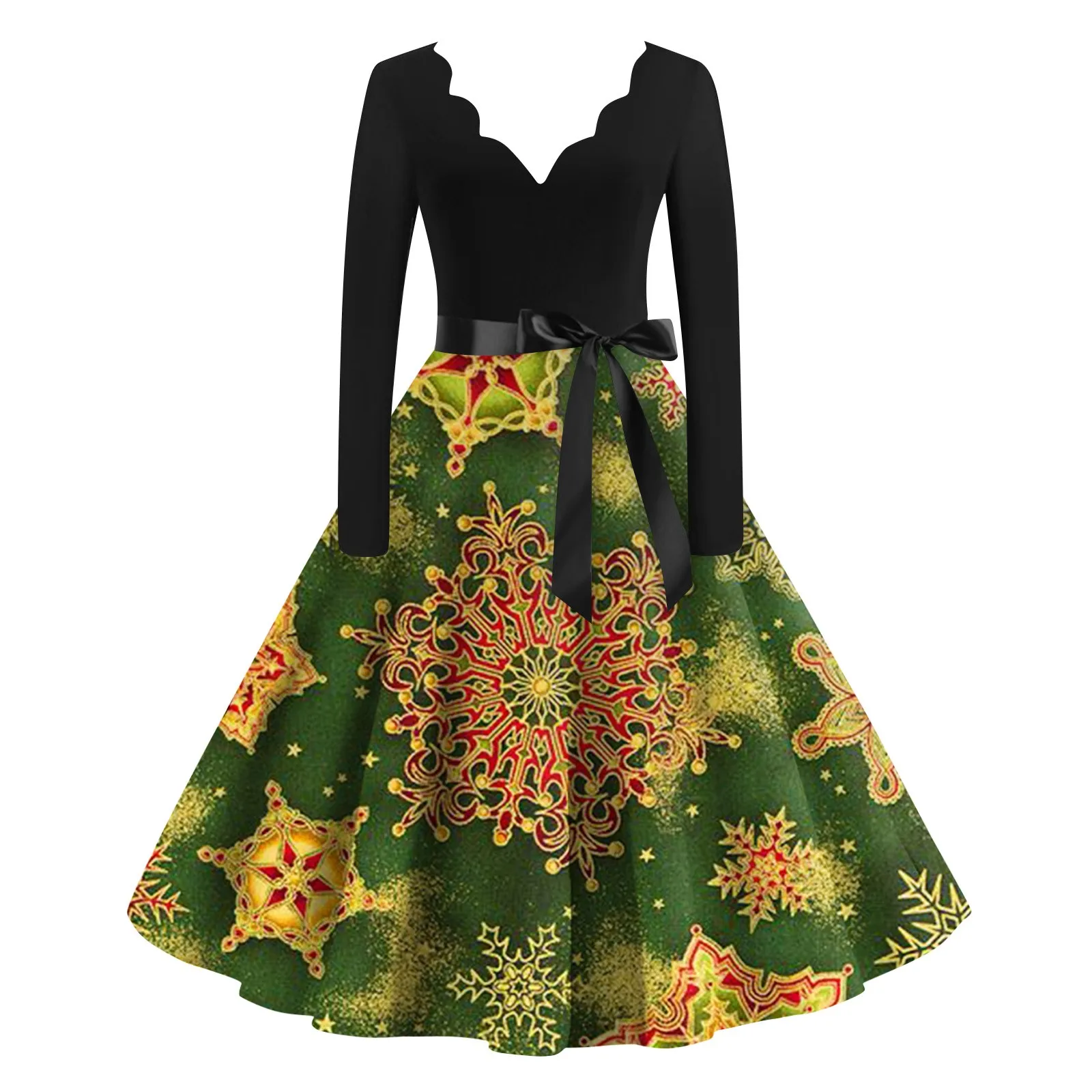 

Женское платье с длинным рукавом, V-образным вырезом и принтом черепа