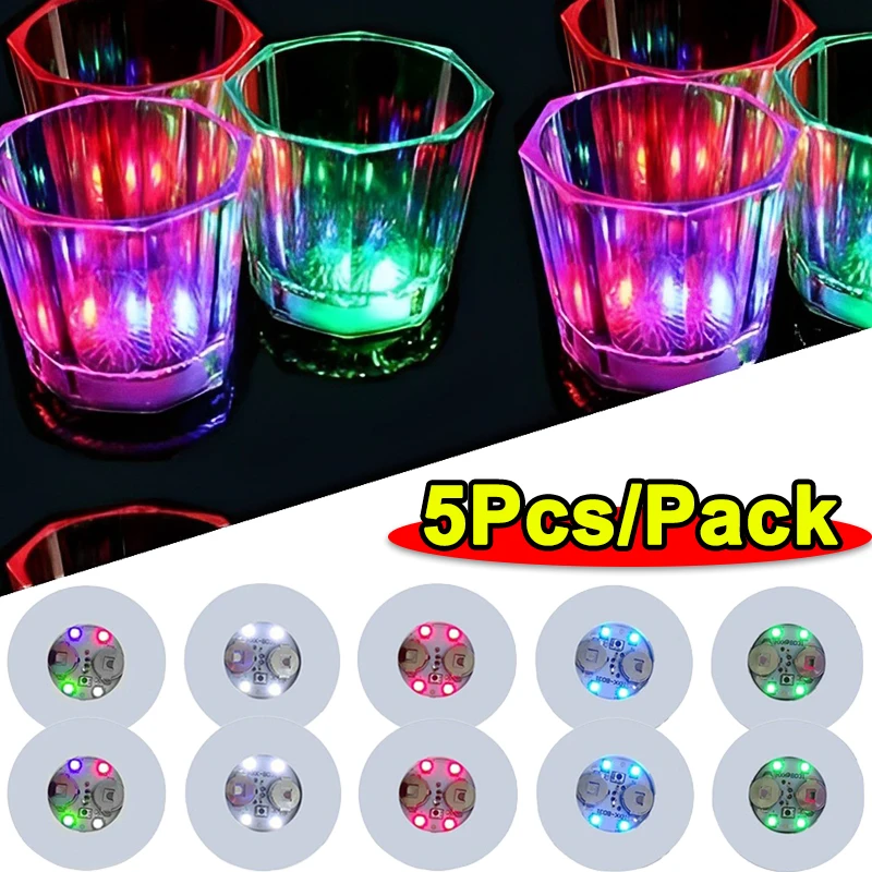 

5PCS LED Bar Light Up Coaster Stickers for Drinks Cup Wine Liquor Bottle Coaster Atmosphere Light for Wedding Party Decoration