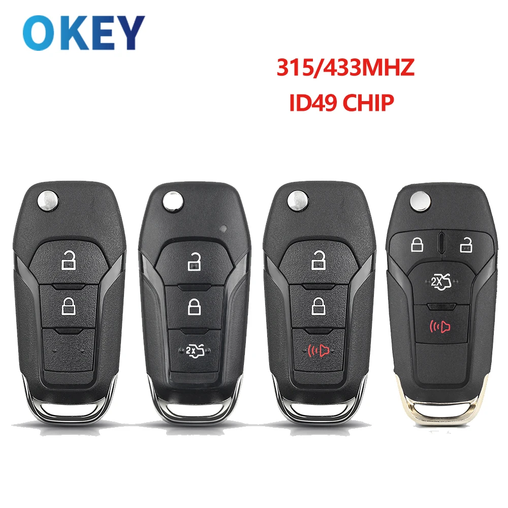 Okey Remote Car Key ID49 Chip 315/433 Mhz For Ford F150 Ranger Galaxy S-Max KA+ Mondeo V N5F-A08TAA/DS7T-15K601-B/EB3T-15K601-BA