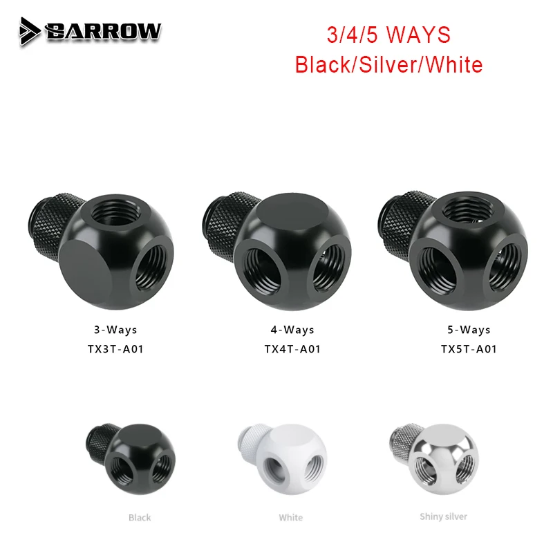 Удлинитель Barrow G1 / 4 дюйма, черный, серебристый, белый, кубический адаптер с поворотом на 3/4/5 градусов, компьютерные аксессуары для водяного охлаждения сиденья