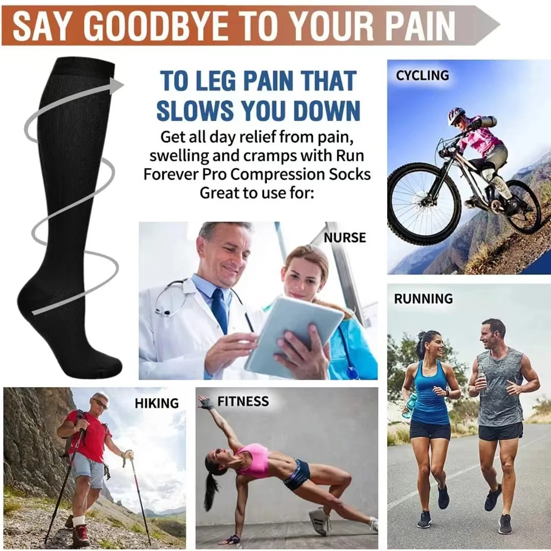 3/5/6/7/8 Pairs Lot Pack Women Men Elastic Sports Climbing Cycling Beautiful Leg Compression Socks Stockings Running Nurse Sox