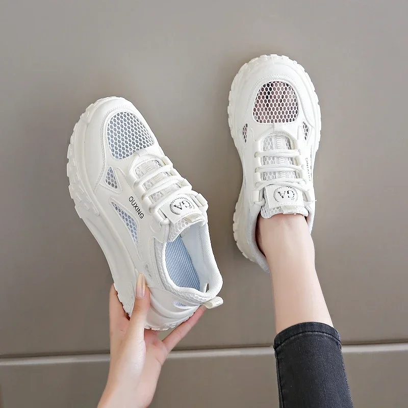 2024 летние модные женские массивные кроссовки на сетчатой платформе со шнуровкой