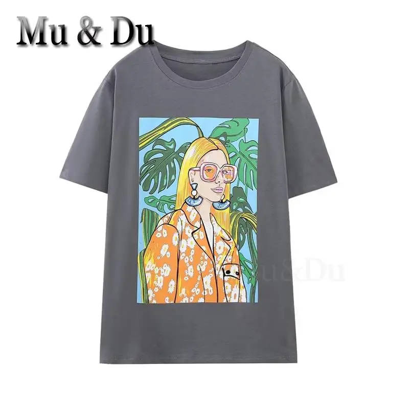 

Женская свободная футболка Mu & Du, повседневная Универсальная футболка с круглым вырезом и коротким рукавом, топы для девушек, лето 2023