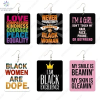 somesoor black excellence dope wooden drop earrings for women gift love kindness sayings printed melain rectangle dangle jewelry