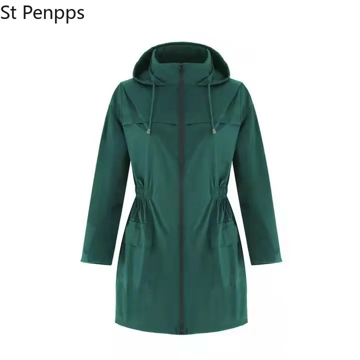 Женская ветровка дождевик Базовый стиль на молнии с карманами длинным рукавом