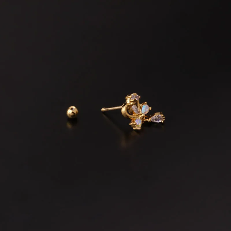 1PC Насадка из нержавеющей стали в форме звезды Луны с кристаллами циркония в корзинке, сердечные серьги для хряща, маленький штукатурка, винтовое прокол с секьюрным креплением, сексуальные украшения.