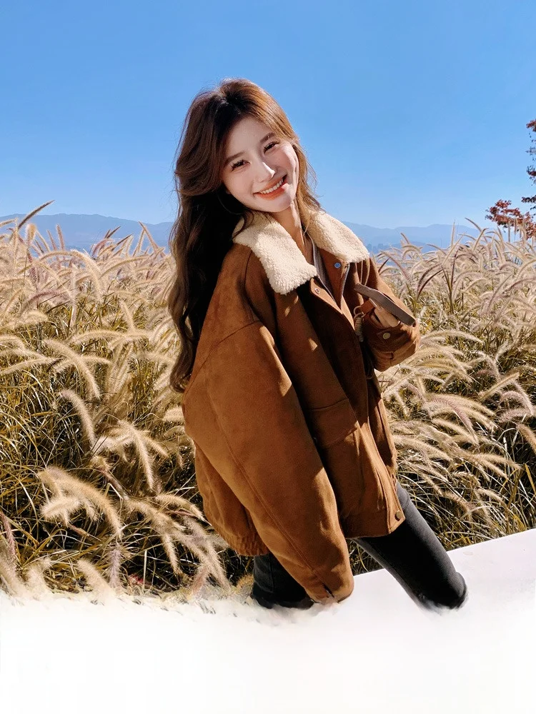 Кофейный цвет короткий пуховик с подкладкой женская зима 2024 новая корейская