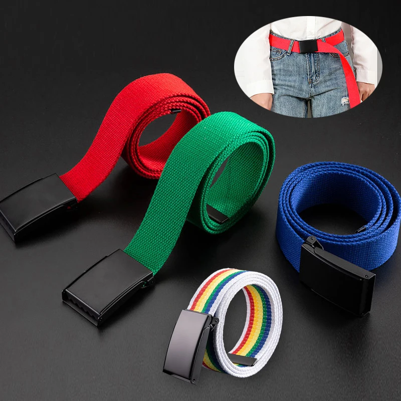 

Updated Open Close Button Canvas Belt Woven Canvas Belt For Men And Women Young Student Denim Belt Casual Jean Belt Pants Belt