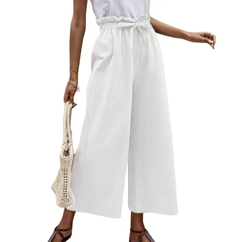 

Ruffle Sheer Solid Color Elastic Waist Women Straight Trousers for Training