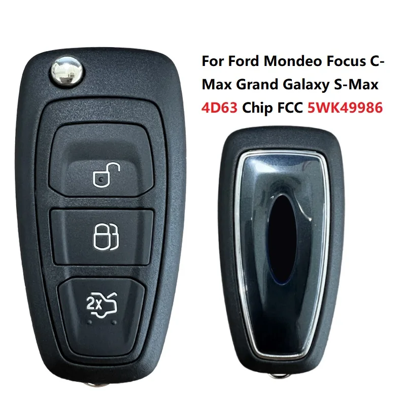 

Флип-брелок CN018047 FCC 5WK49986 с чипом 4D63 для Ford Mondeo Focus C-Max Grand Galaxy S-Max, 3 кнопки, дистанционный Автомобильный ключ 433 МГц
