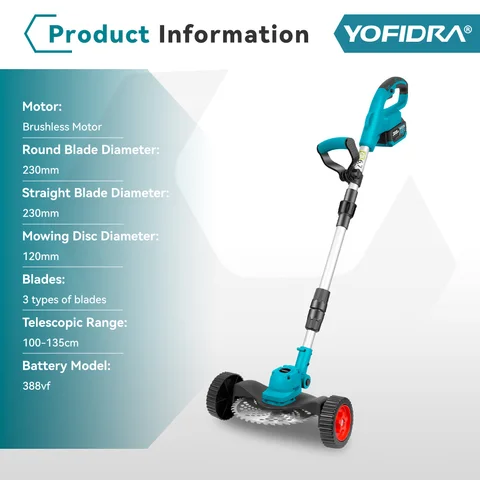 YOFIDRA Бесщеточная электрическая газонокосилка 9 дюймов