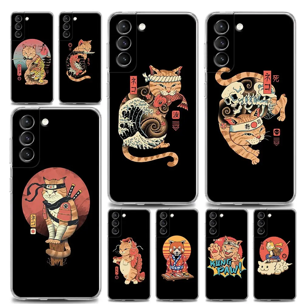 

Cosplay Samurai Cat Clear Funda Coque Phone Case for Samsung S9 S10 S23 S20 S21 S22 Plus Lite Ultra FE 4G 5G TPU Case Capa Para