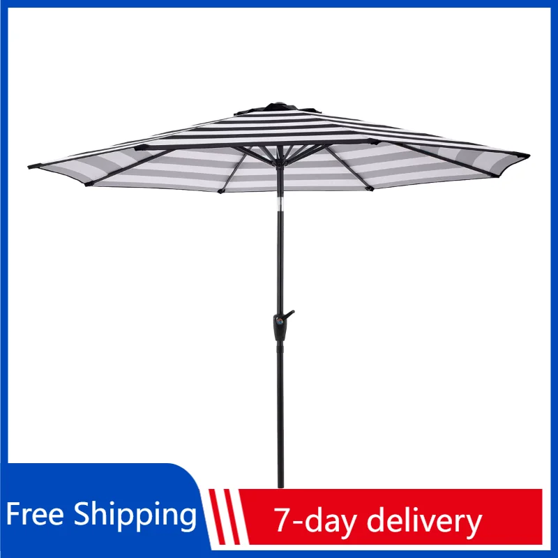

Чистый Сад 9 футов полосатый зонт для патио с нажимной кнопкой наклона, сине-белый уличный зонт для патио мебели
