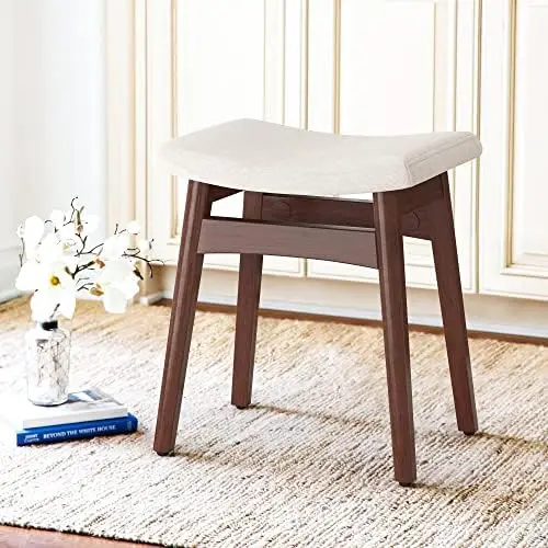 

Stool, Saddle Cushion Vanity Stool, Modern Concave Ottoman with Solid Wood Legs and Upholstered Seat for Entryway, Bedroom, , Li