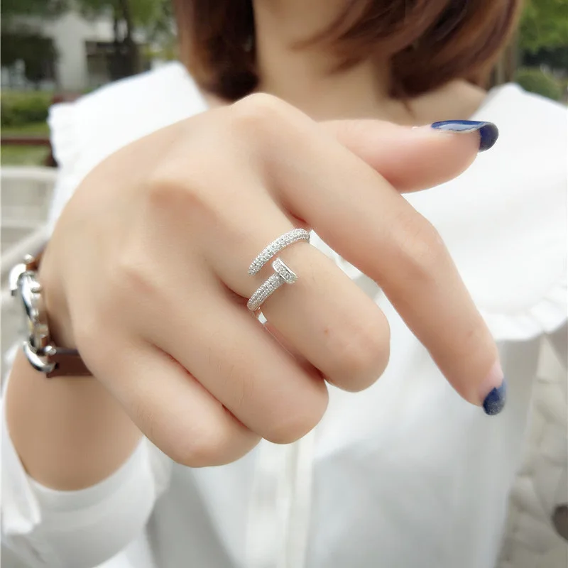 

Fashion Nail Full Diamond Ring Classic Adjustable Opening Women's Rings New High Grade Couple Ring Jewelry