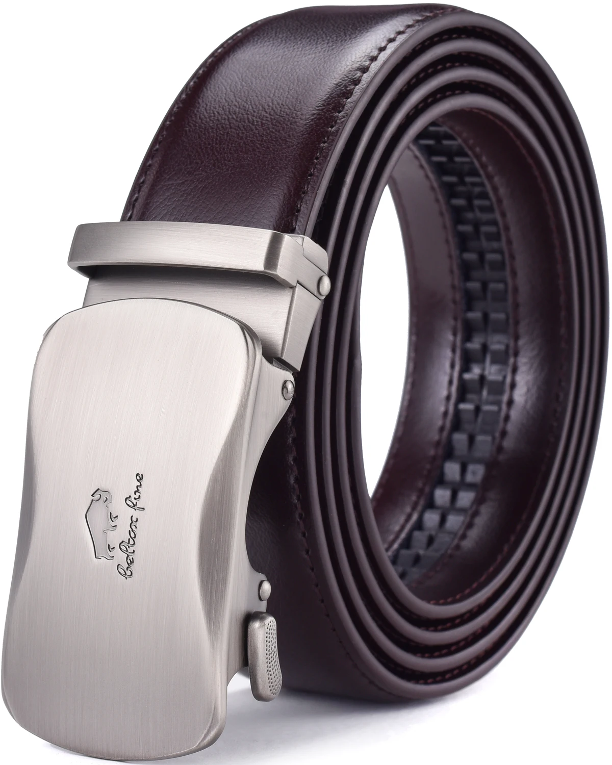 Mens Leather Ratchet Dress Belt with Automatic Sliding Buckle