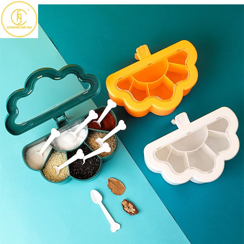 

6 ячеек, стандартные ящики для хранения с крышкой и ложкой, кухонный шейкер для соли, контейнер для хранения специй и перца, инструменты для с...