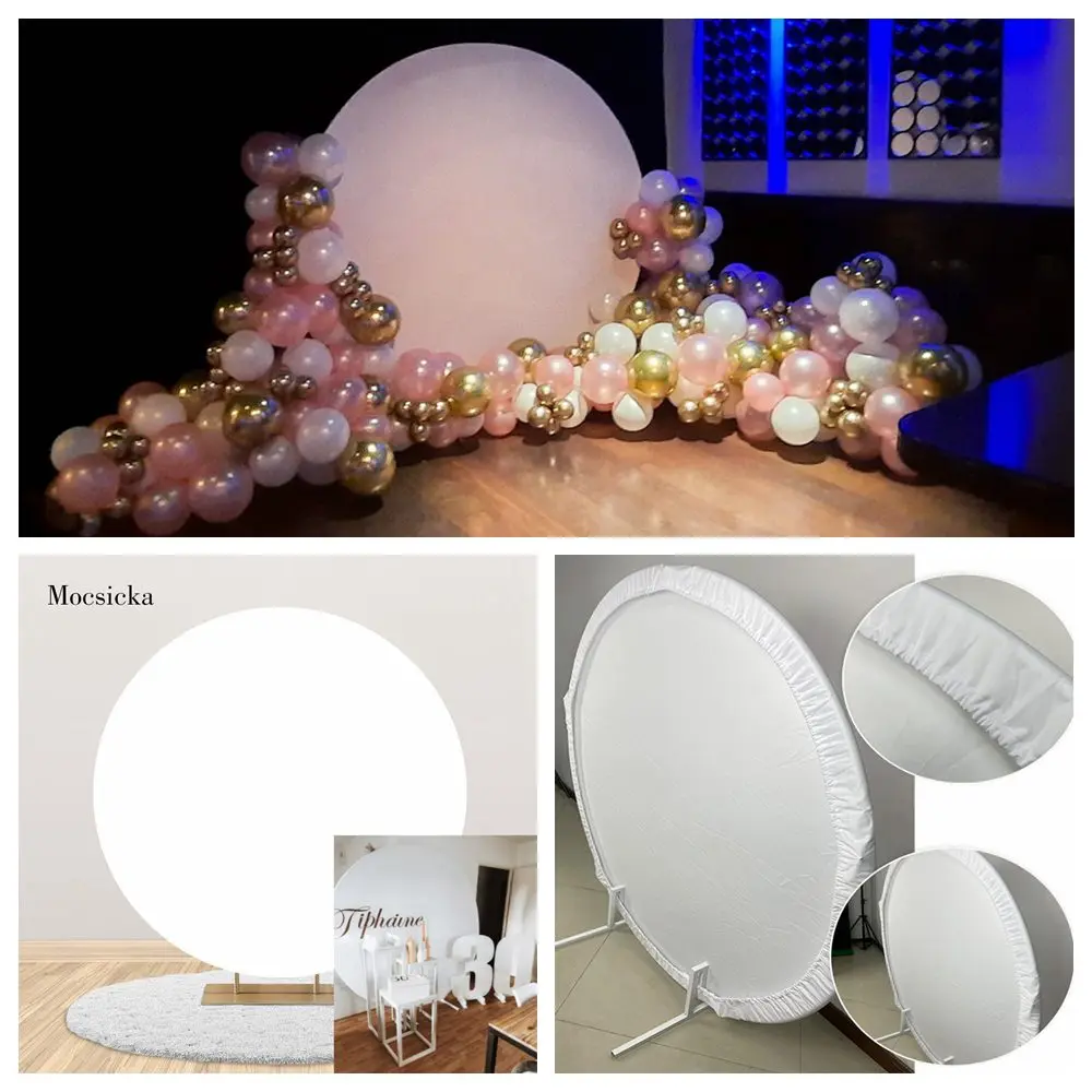 

Mocsicka White Round Backdrop Covers Baby Shower Baptism Child Birthday Party Decor Circle Photo Background Elastic Studio Props