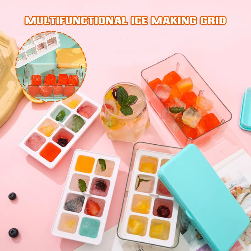 

Силиконовые лотки для льда с крышкой, многоразовая коробка для кубиков льда, квадратный трафарет для льда, гибкий, Небьющийся, креативный, п...