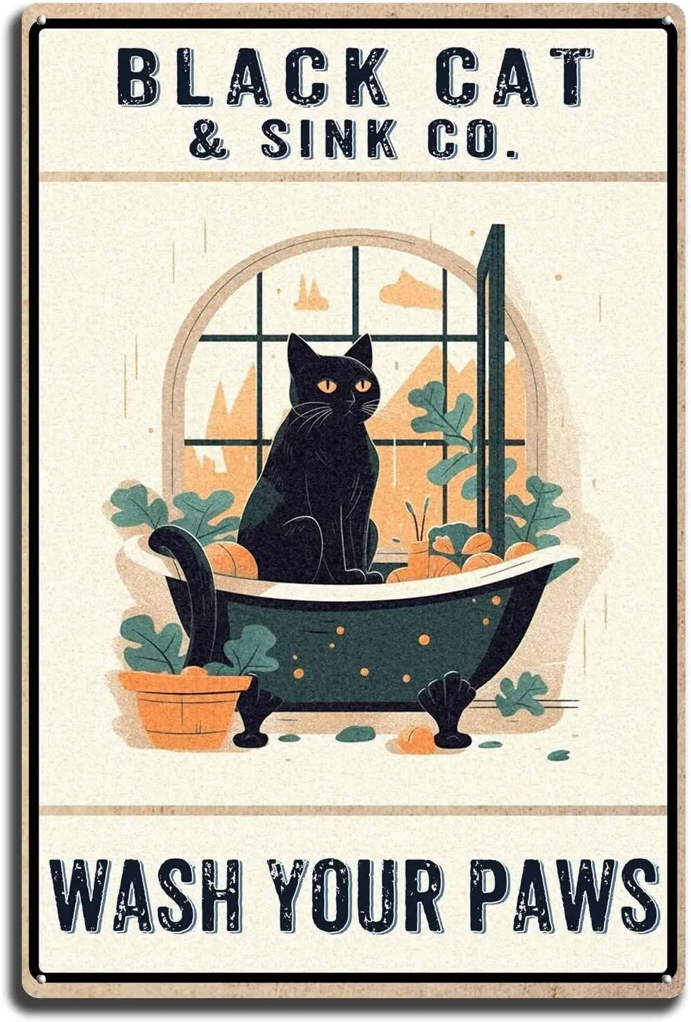 THUNCKY Tn Sgn Забавный Broom Metl Vntge Blck Ct Wll Decor Wsh Your Pws Sgns для Fmly Br Resturnt Cfe Decoon Bthr