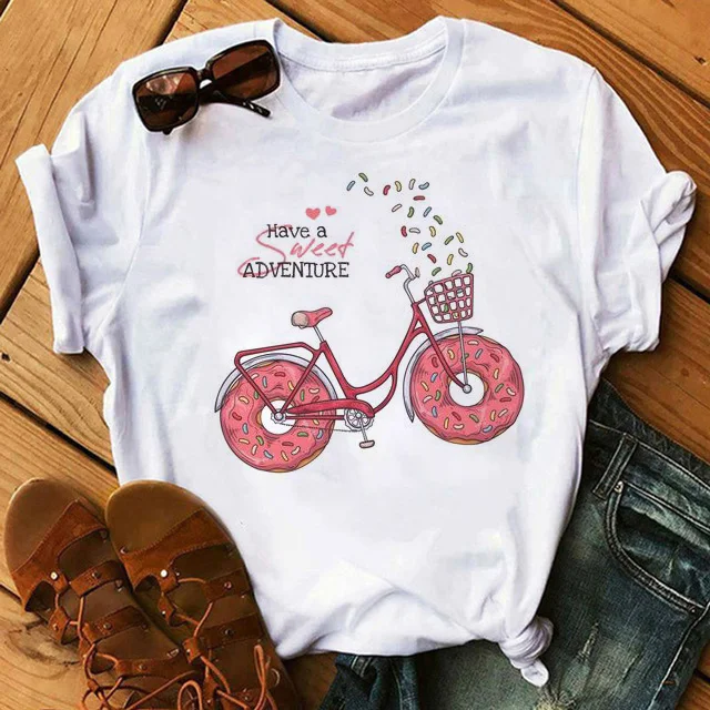 

Cute Donut Pattern Women's Casual Top T-shirt Women's Summer Harajuku Top Short Sleeve Women's T-shirt