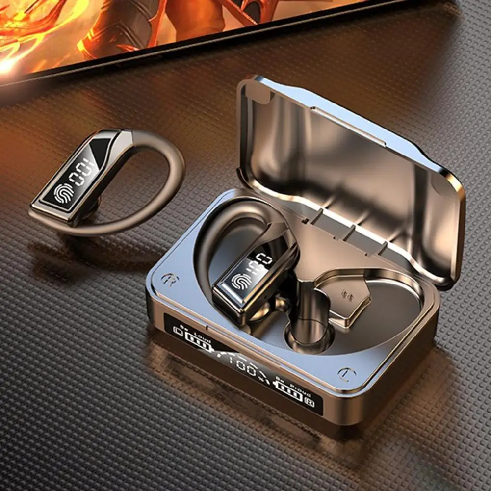 

Беспроводная компактная Bluetooth-гарнитура Q8 5.2 с ушным крючком, беспроводные наушники со светодиодный ным цифровым дисплеем, игровая гарнитур...