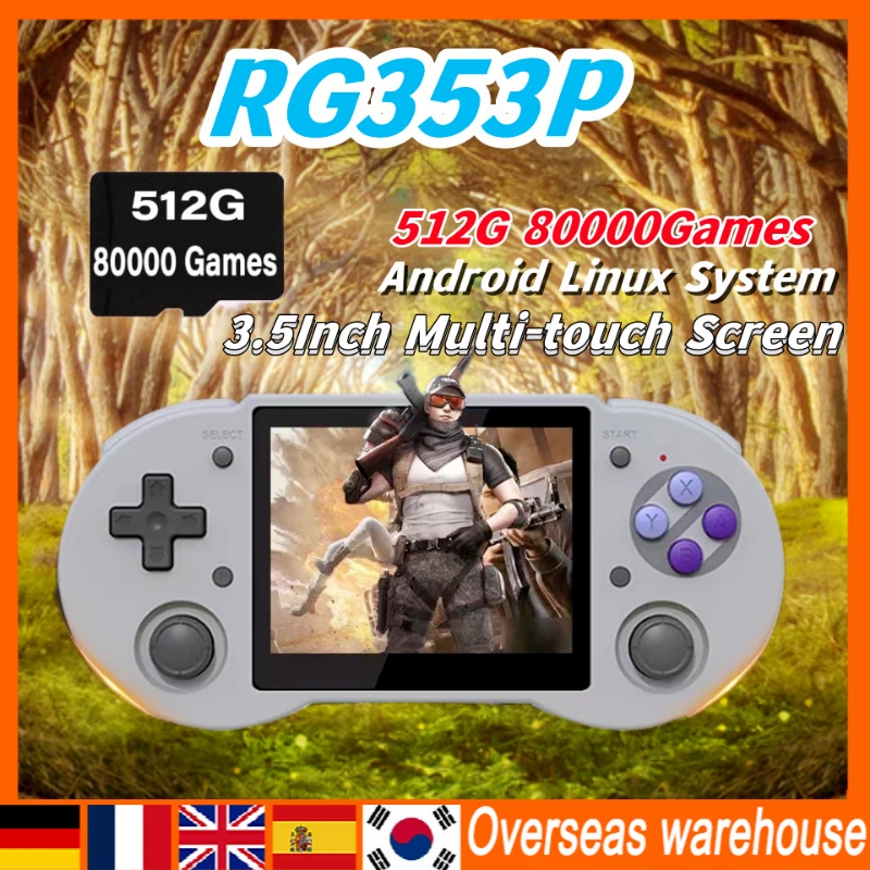 

ANBERNIC RG353P Android Linux System Original Handheld Game Console 3.5 Inch Multi-touch Screen HDMI-compatible 512G 80000 Games