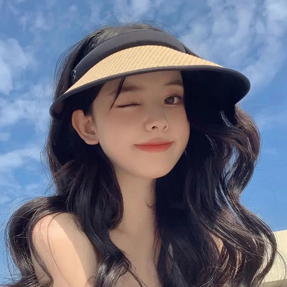 

Summer Wide Brim Sun Visor Hat Adjustable UV Protection Golf Hat Portable Lightweight Sports Cap Casual Beach Cap for Women