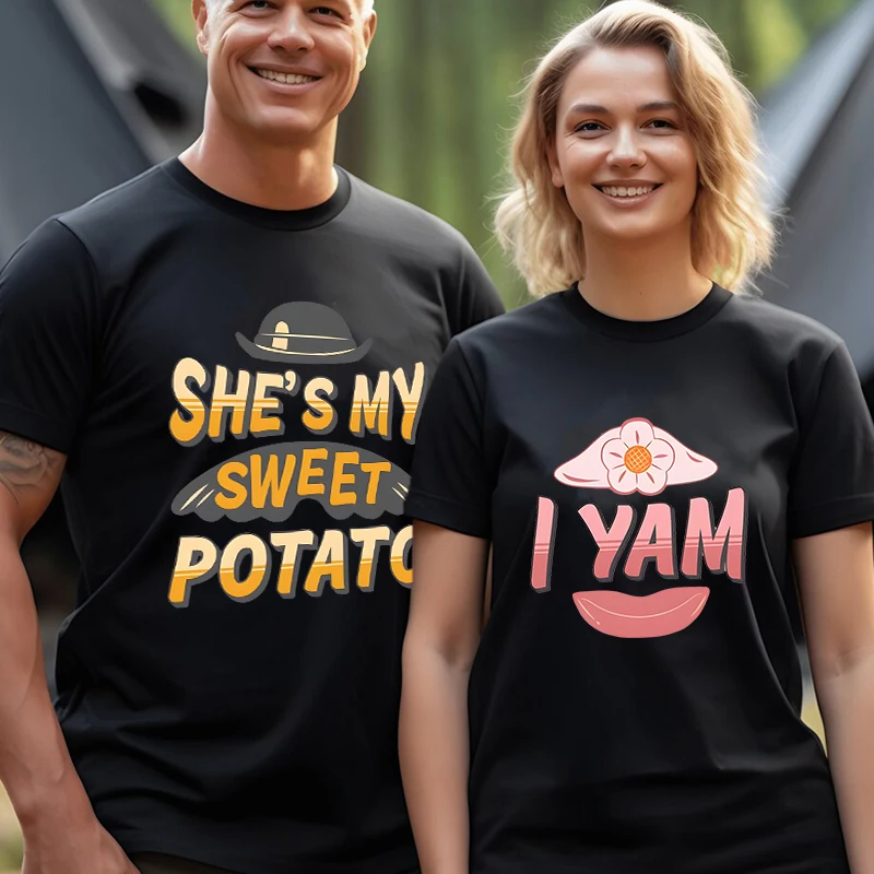 

Футболка для пары размера оверсайз с надписью «She Is My Sweet картофель», мужская и женская одежда, трендовые топы, летние футболки с мультипликационным принтом для пар, 2023
