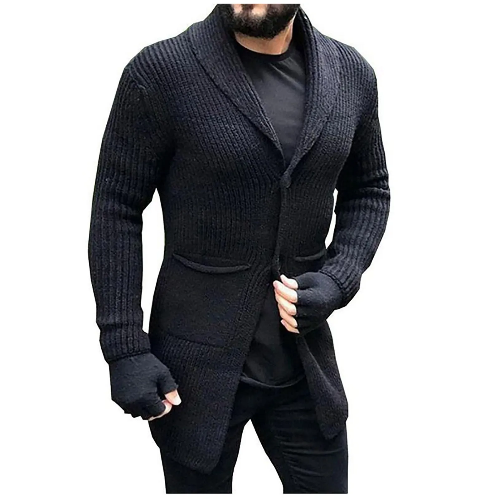 

Men's Autumn And Winter Long-sleeved Knitted Padded Cardigan Lapel Long Sweater Jacket Mens Cardigan Hoodie Sweaters
