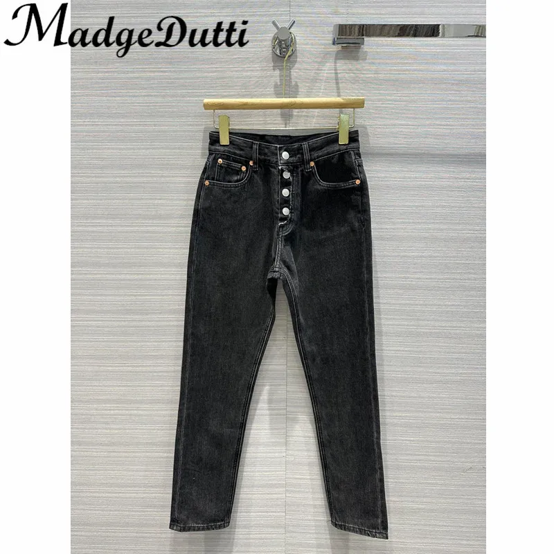 

11.10 MadgeDutti Fashion Distressed Washed Ripped Single Breasted Lift High Waist Cotton Jeans Women